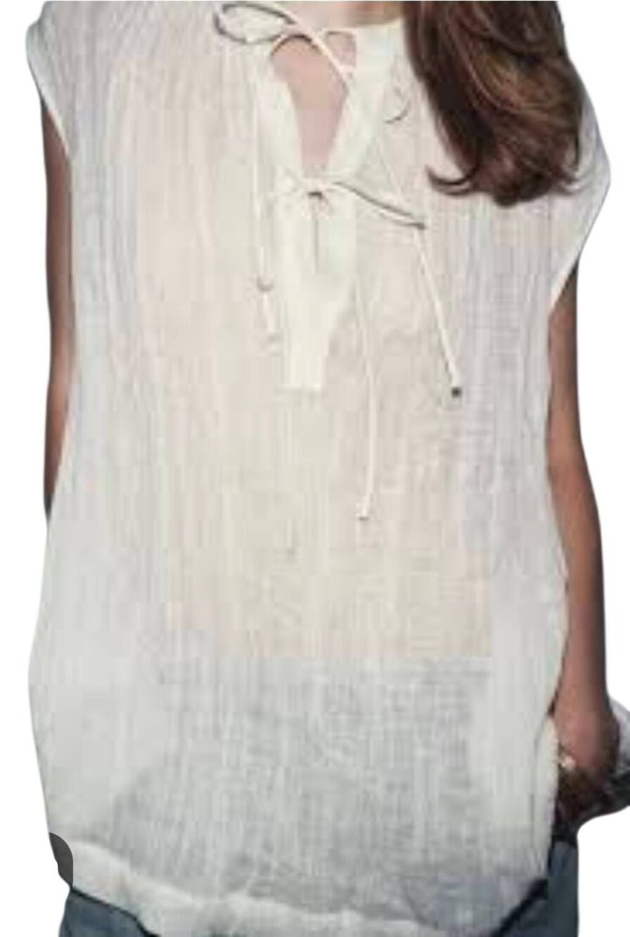 Zara Linen Blend Lace-Up Sleeveless Blouse Top